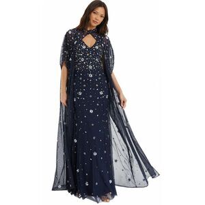 Quiz Womens Beaded 2-in-1 Cape and Evening Dress 10 Navy - NWT $425